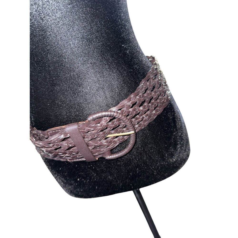 Ann Taylor LOFT Leather Belt Brown Braided‎ Studded Size L Festival Boho Wide